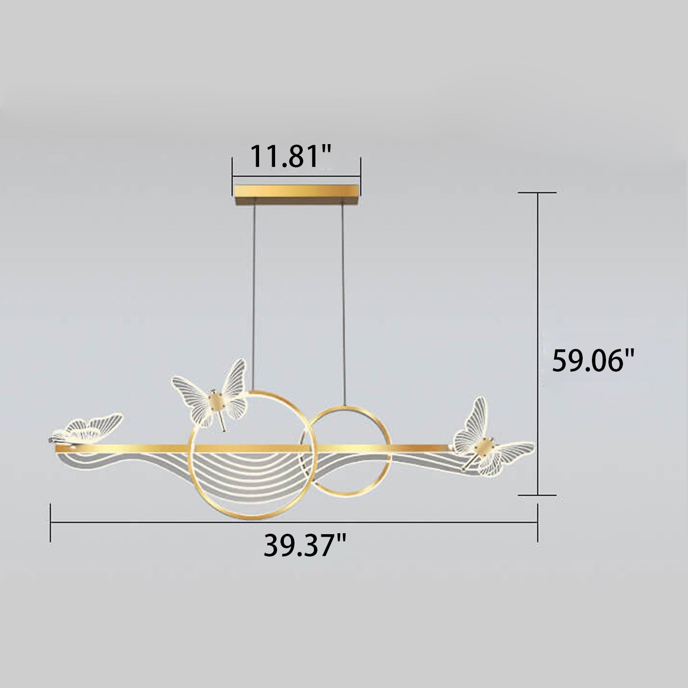 Nordic Butterfly Round Linear Island LED Chandelier — Infinitely Dimmable / Black / 110V-120V For US/CA