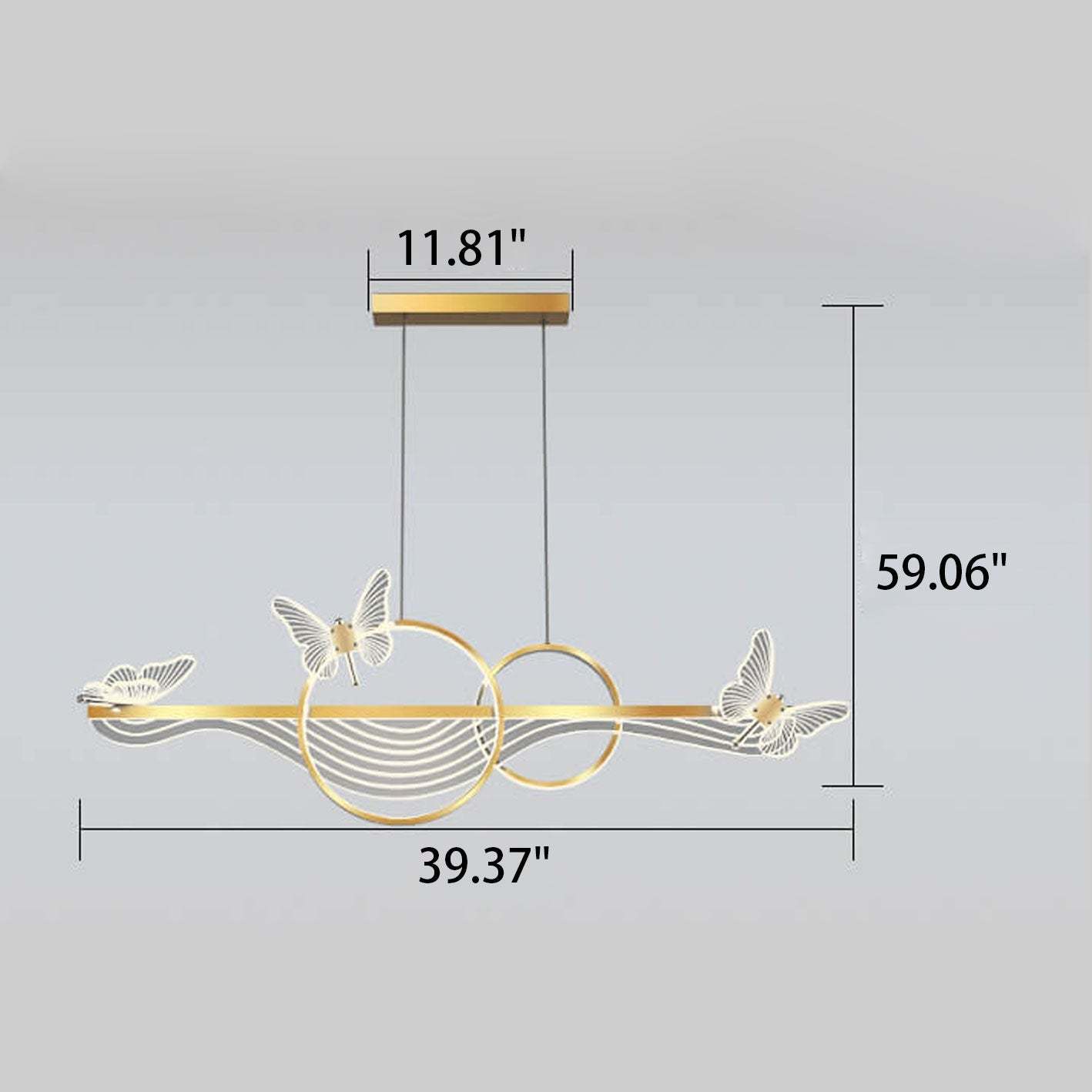 Nordic Butterfly Round Linear Island LED Chandelier — Infinitely Dimmable / Black / 110V-120V For US/CA