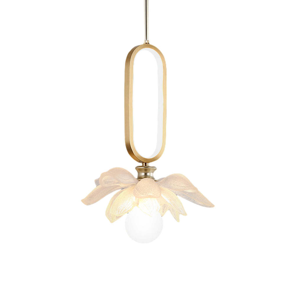 Lotus Flower Luminous Copper Oval Ring LED Pendant