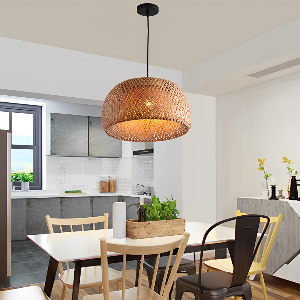 Hand-Woven Bamboo Lantern Dimmable LED Chandelier