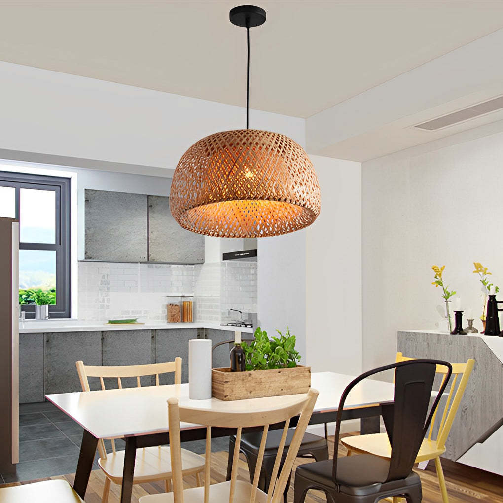 Hand-Woven Bamboo Lantern Dimmable LED Chandelier