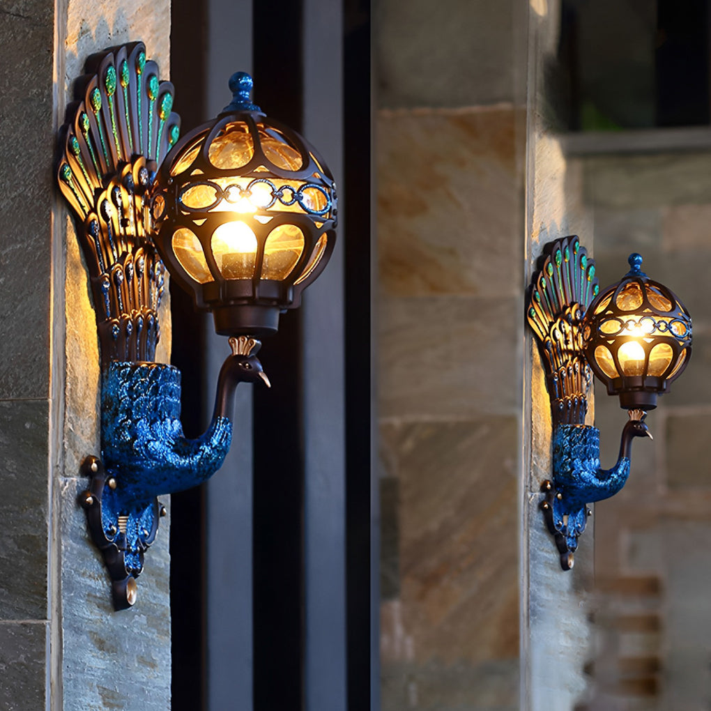 Waterproof Retro Peacocks Aluminum European Style Outdoor Wall Light-Lighom