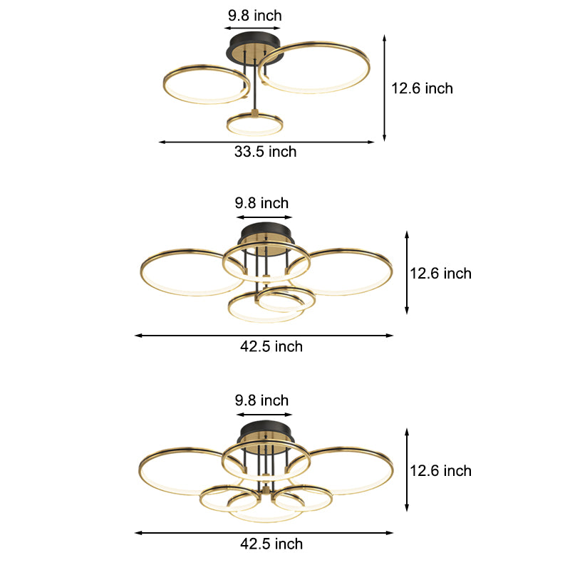 3/5/6-Ring Dimmable Gold Modern Leather Ceiling Light