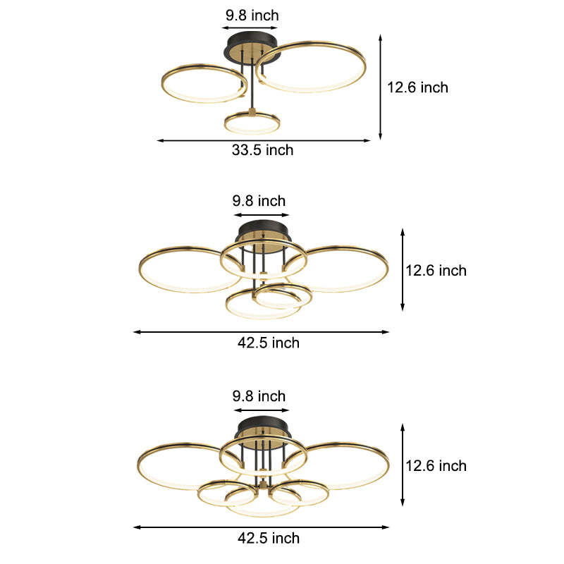 3/5/6-Ring Dimmable Gold Modern Leather Ceiling Light