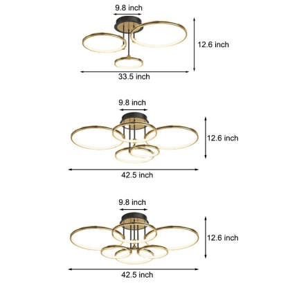 3/5/6-Ring Dimmable Gold Modern Leather Ceiling Light