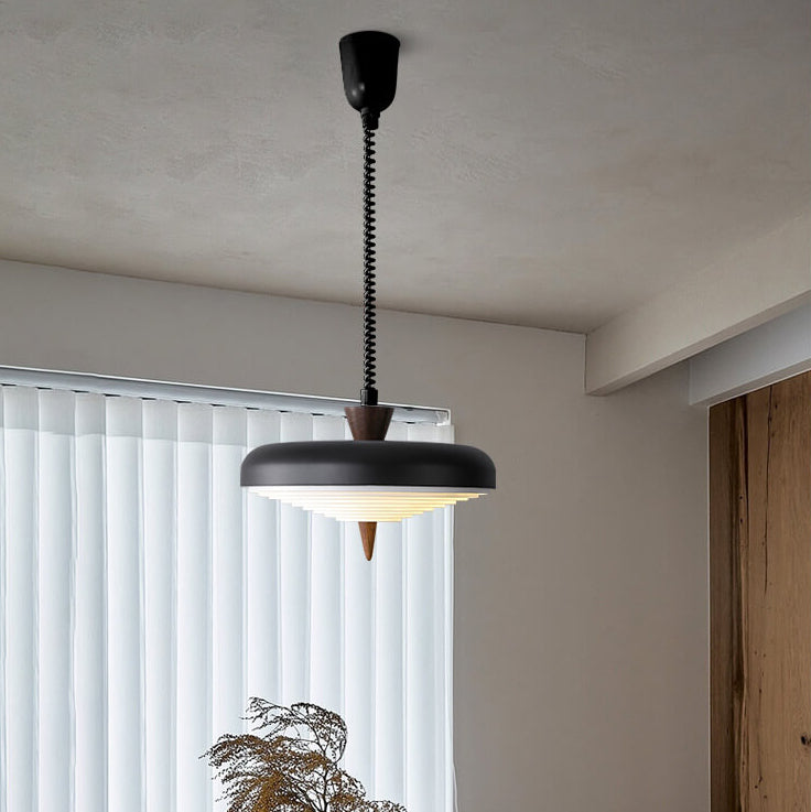 Industrial Iron Japanese Walnut Retractable Pendant Light