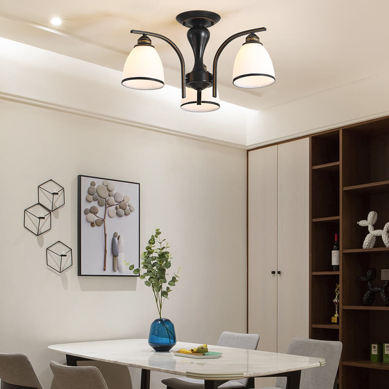 Vintage Bell Shade Semi-Flush Ceiling Light
