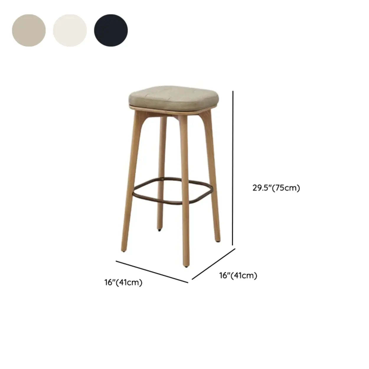 Leather Tufted Wood Bar Stool with Footrest