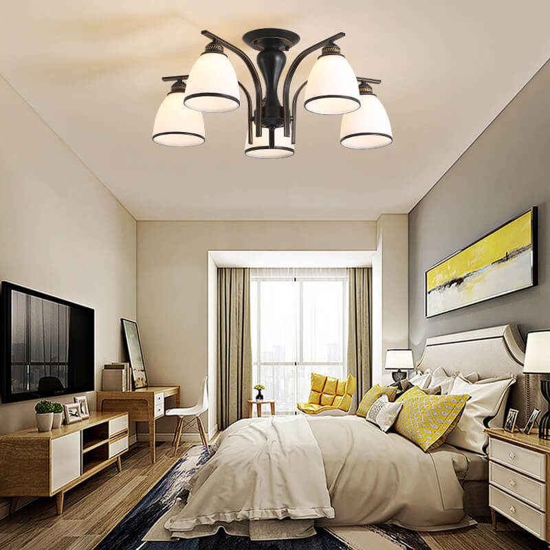 Modern shade semi-flush semi-flush mount light in glass — 3-Light / 220V-240V (UK/AU)
