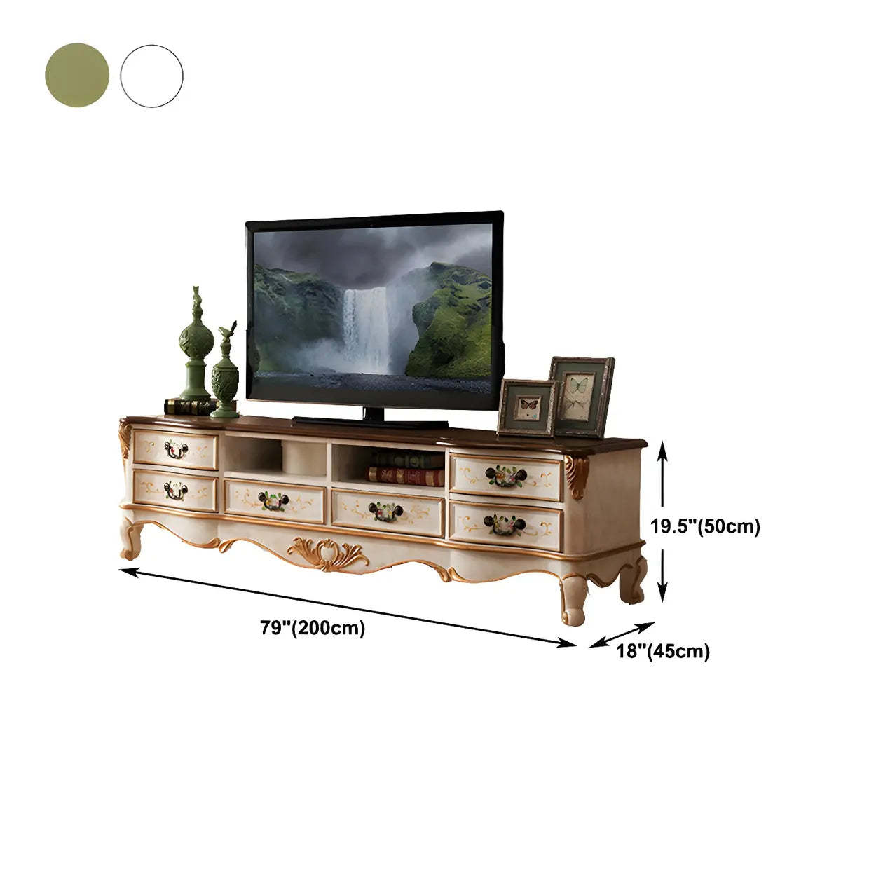 Traditional Birch Wood Open Drawer TV Stand