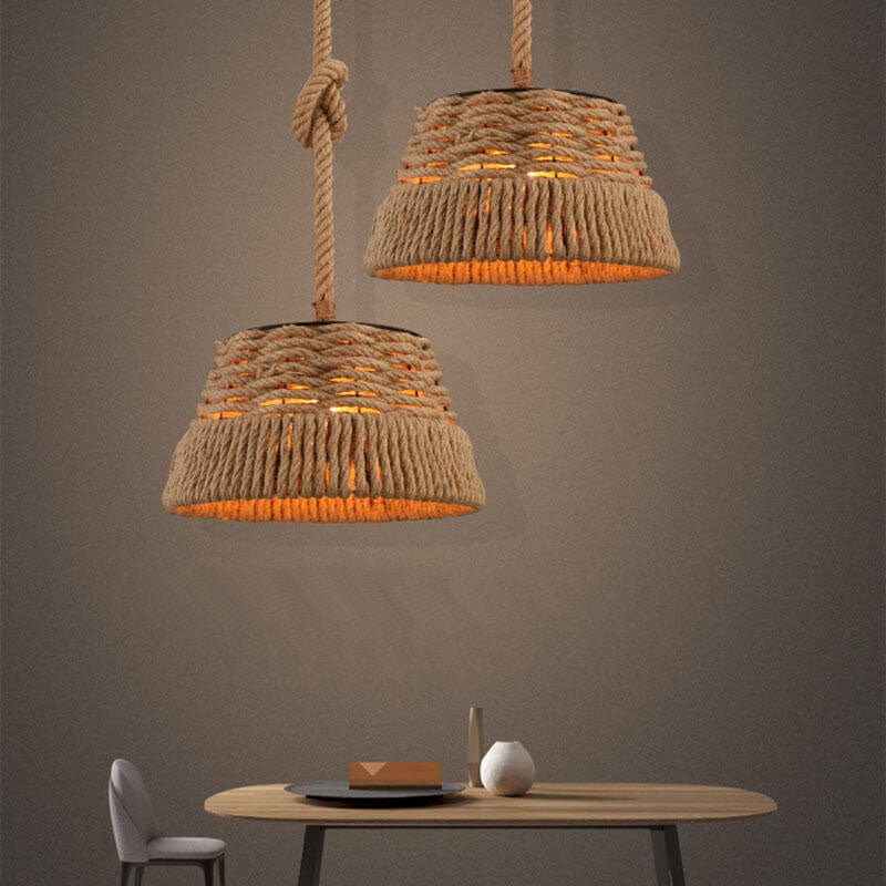 Vintage Hemp Rope Dome Pendant Light