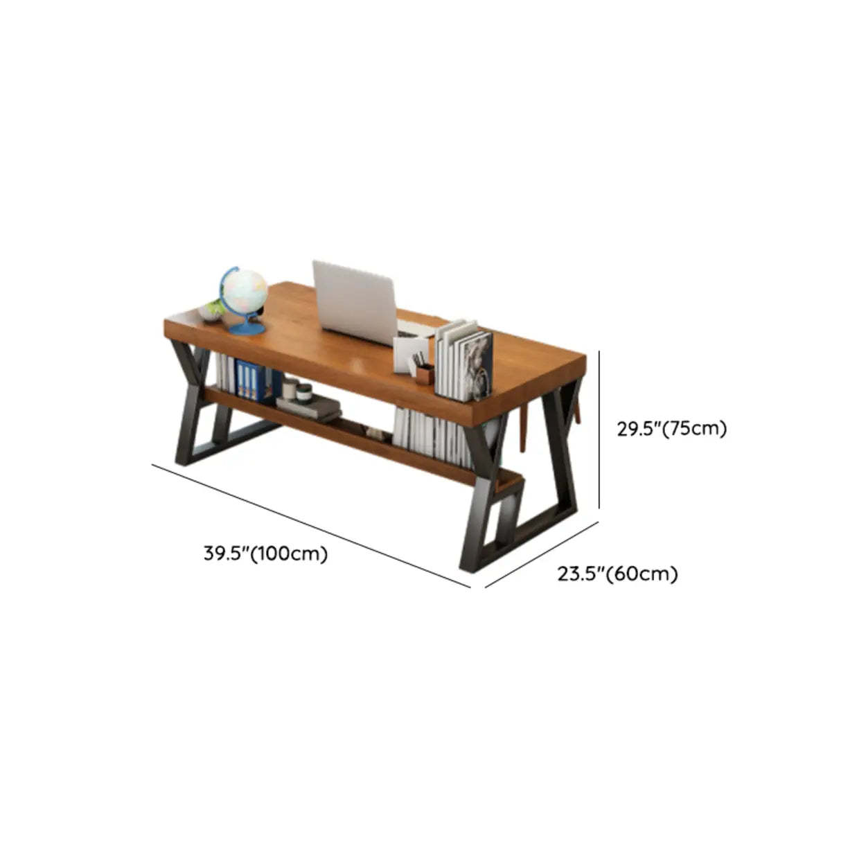Brown Wood Writing Desk with Shelves and Drawers — Without Drawers / Table Only