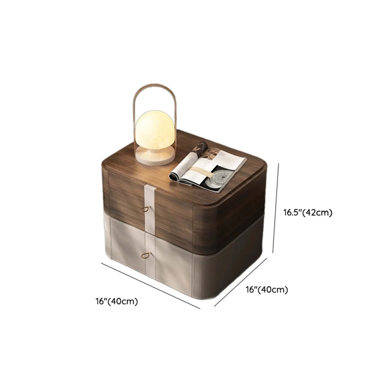 Rounded Wood Beige Two-Tier Nightstand