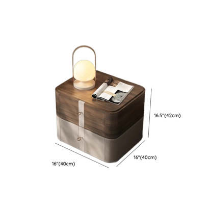Rounded Wood Beige Two-Tier Nightstand