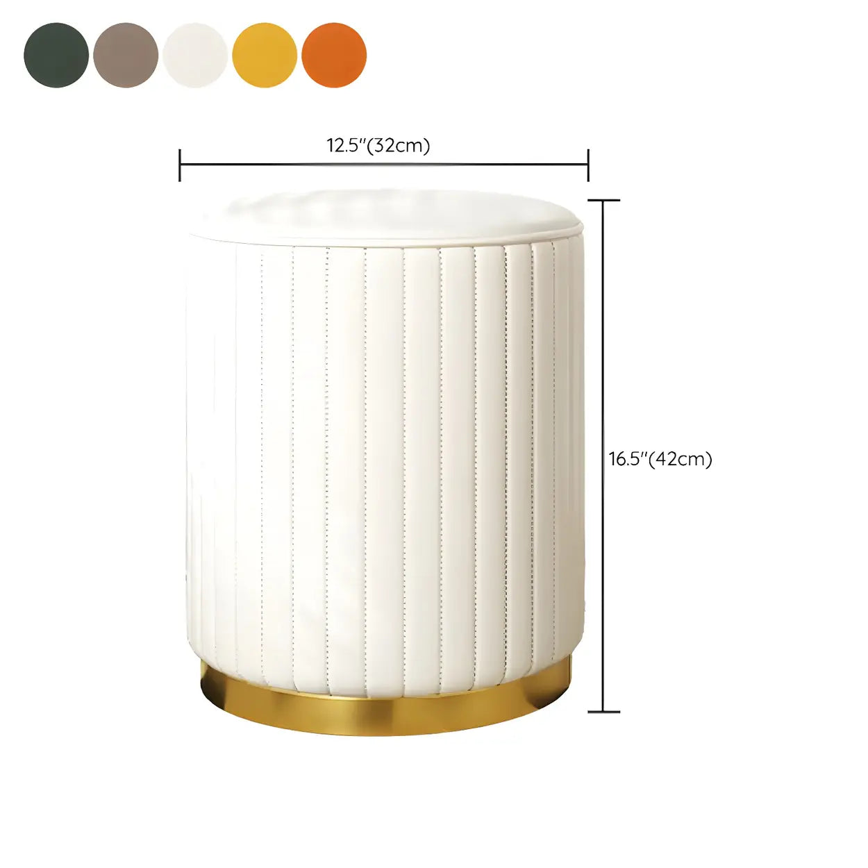 Beige Round Upholstered Wooden Base Vanity Stool