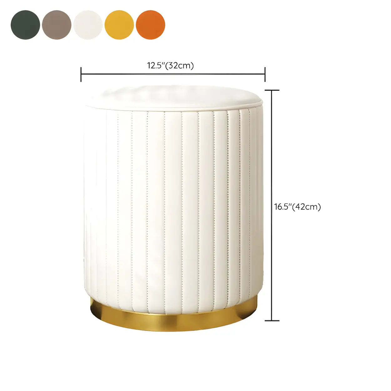 Beige Round Upholstered Wooden Base Vanity Stool