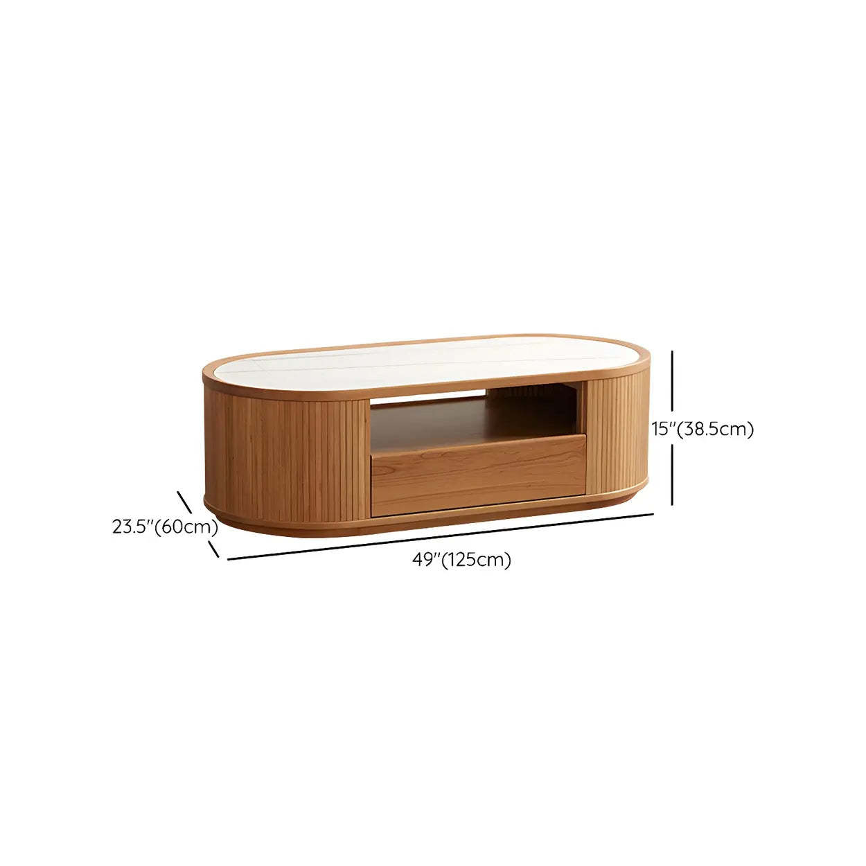 Natural-White Wood Round Storage Coffee Table