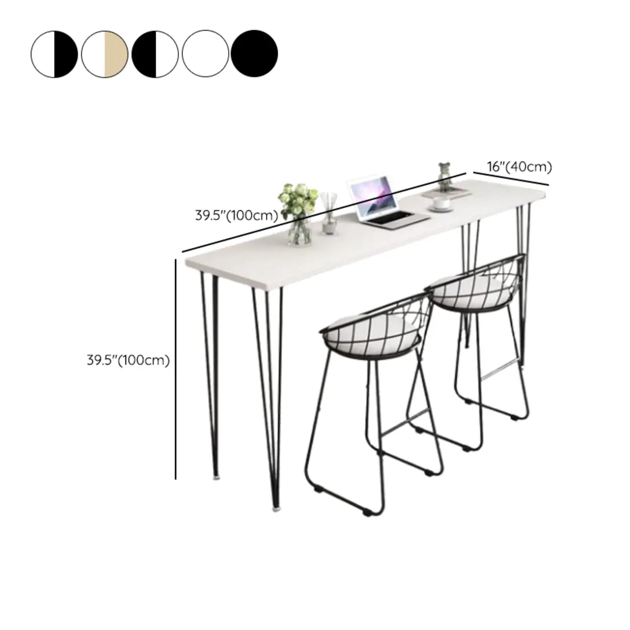 Scandinavian Chic White Rectangular Metal Bar Table — Black / Table Only