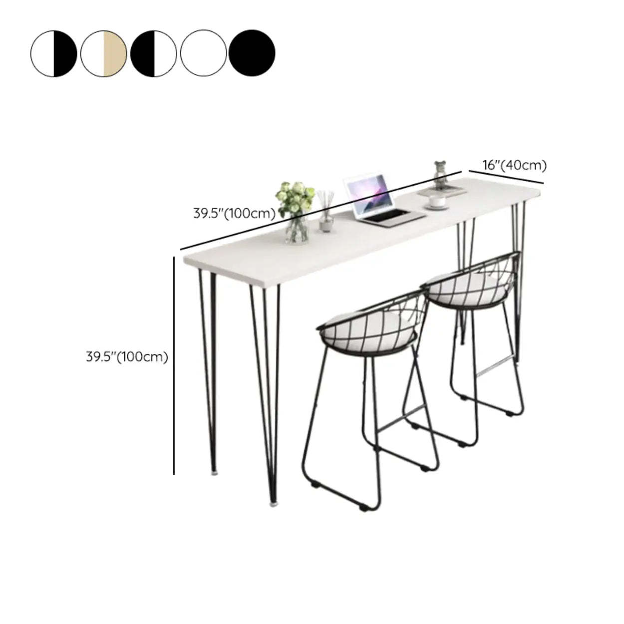 Scandinavian Chic White Rectangular Metal Bar Table — Black / Table Only