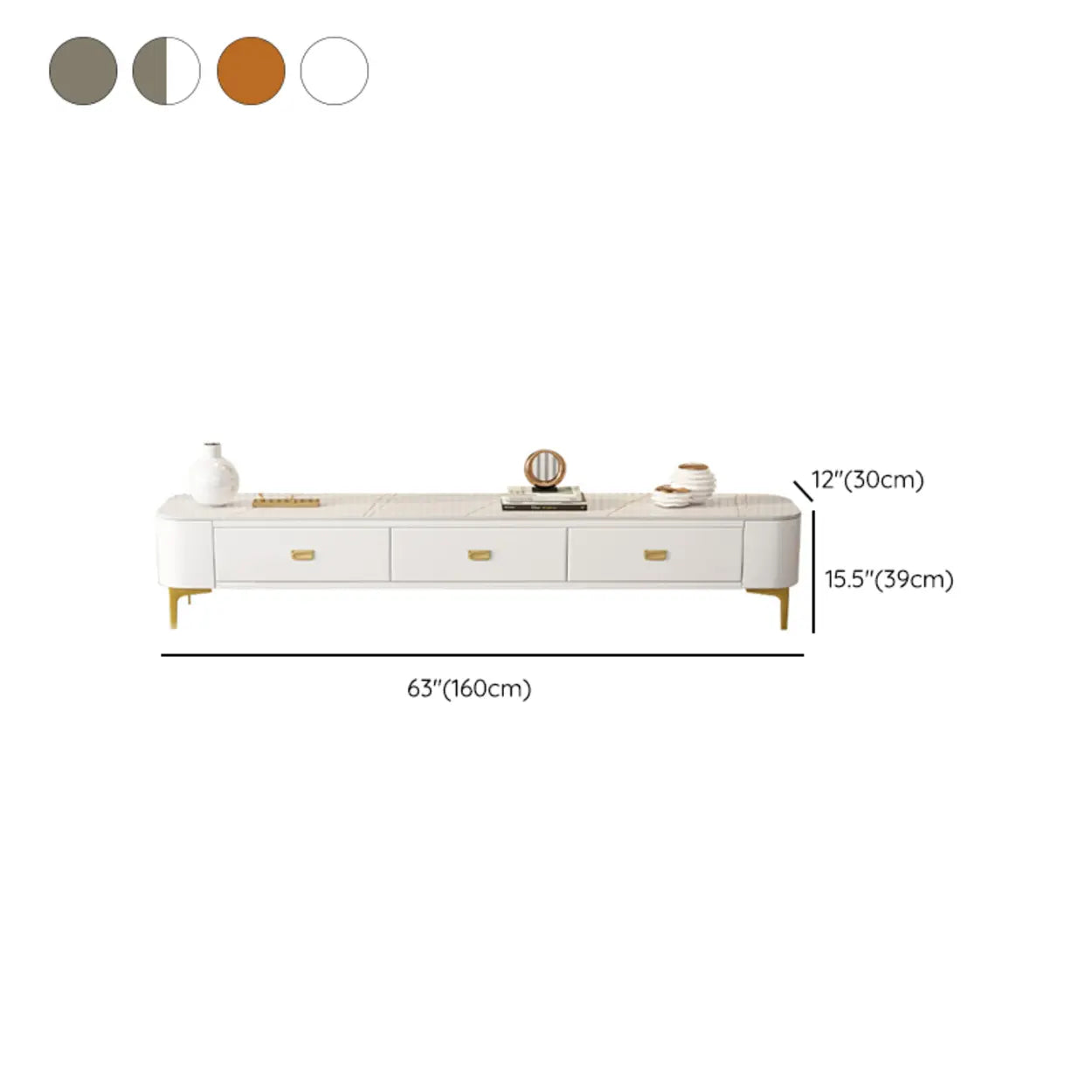 Glam White Glass TV Stand with Legs — Grey
