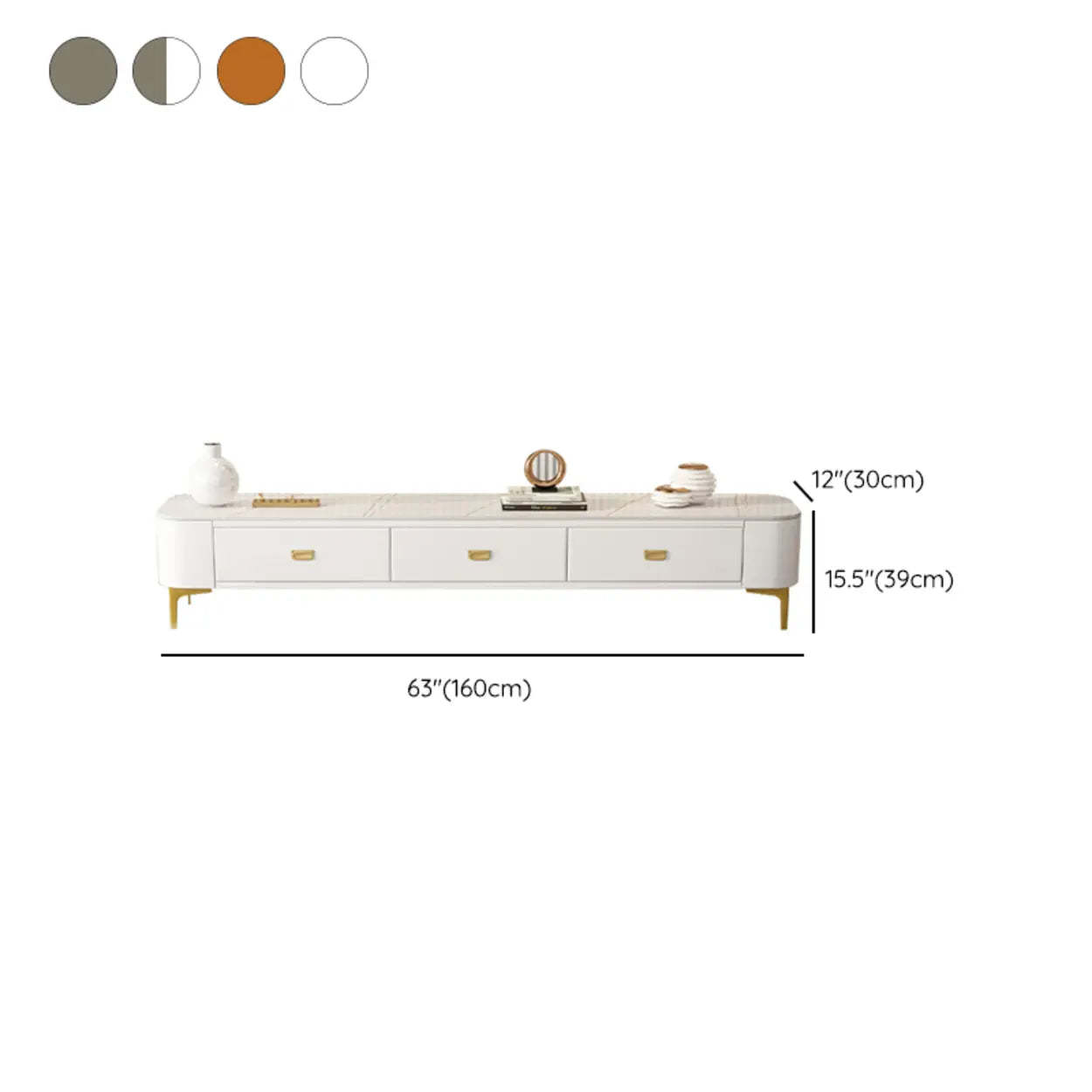 Glam White Glass TV Stand with Legs — Grey