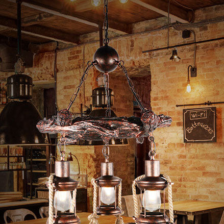 Vintage Nautical Metal Lantern Chandelier