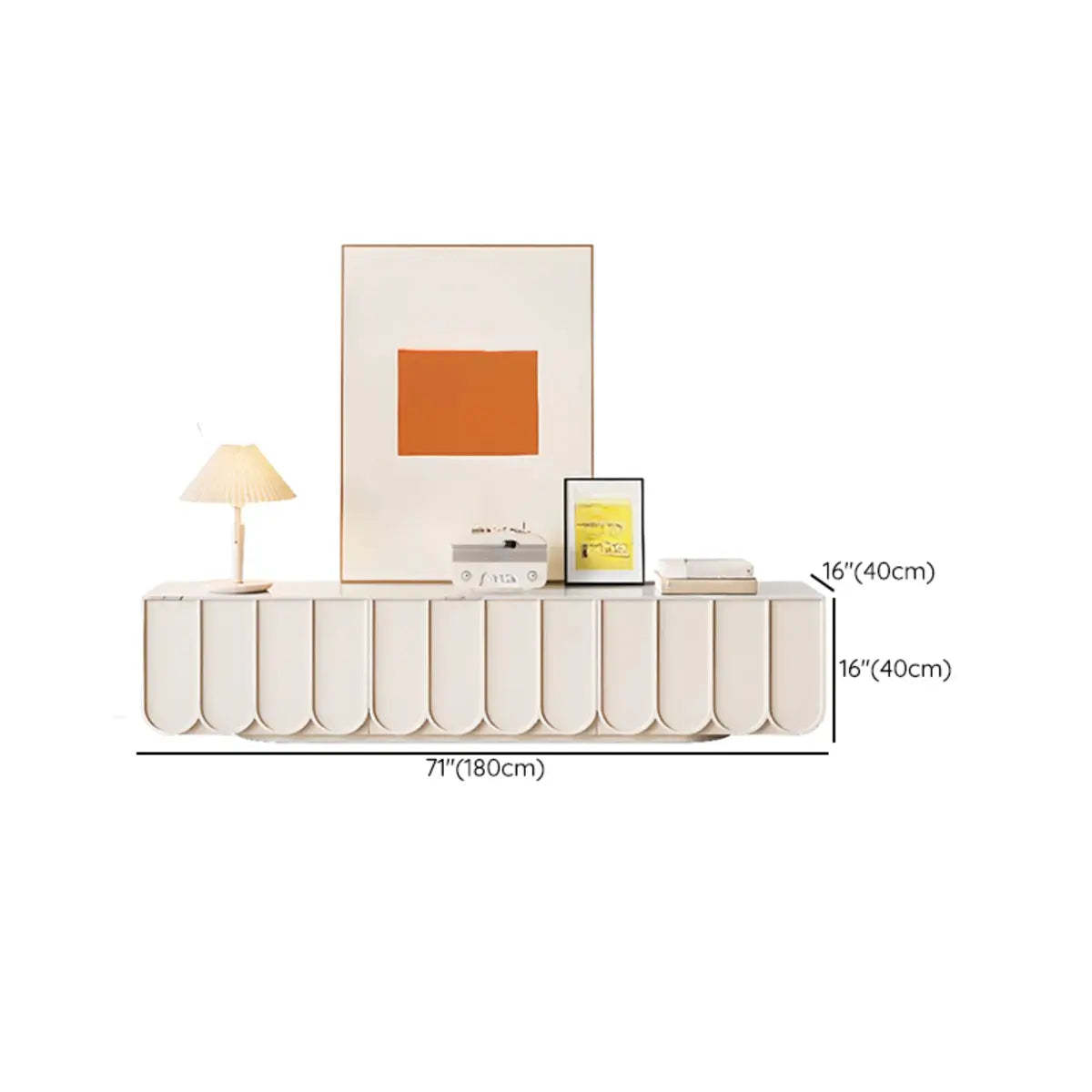 White Stone Rectangular Long TV Stand