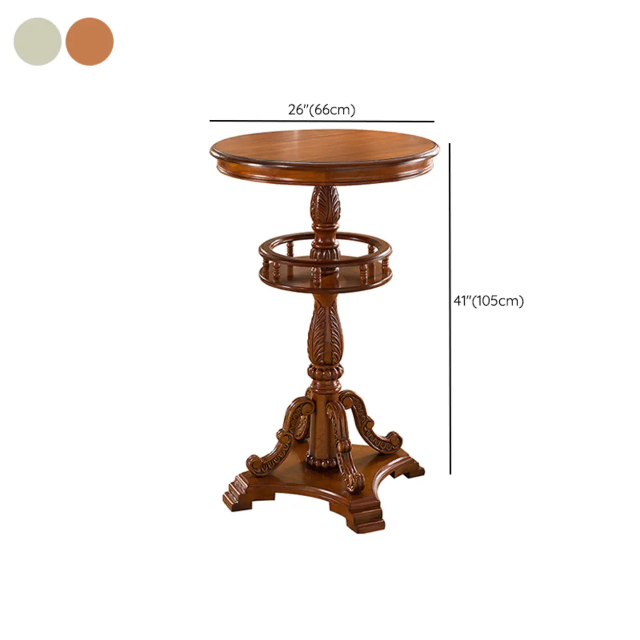 French Country Small Round Wood Bar Table with Shelf