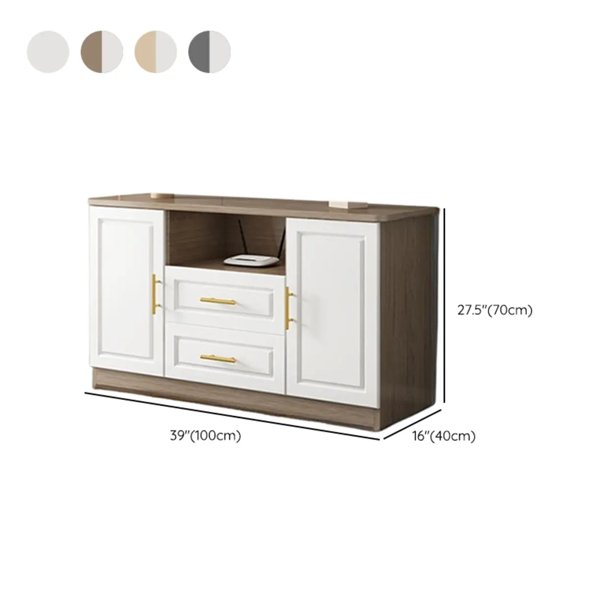 White Wood Open Cabinet Rectangle TV Stand — White/ Wood