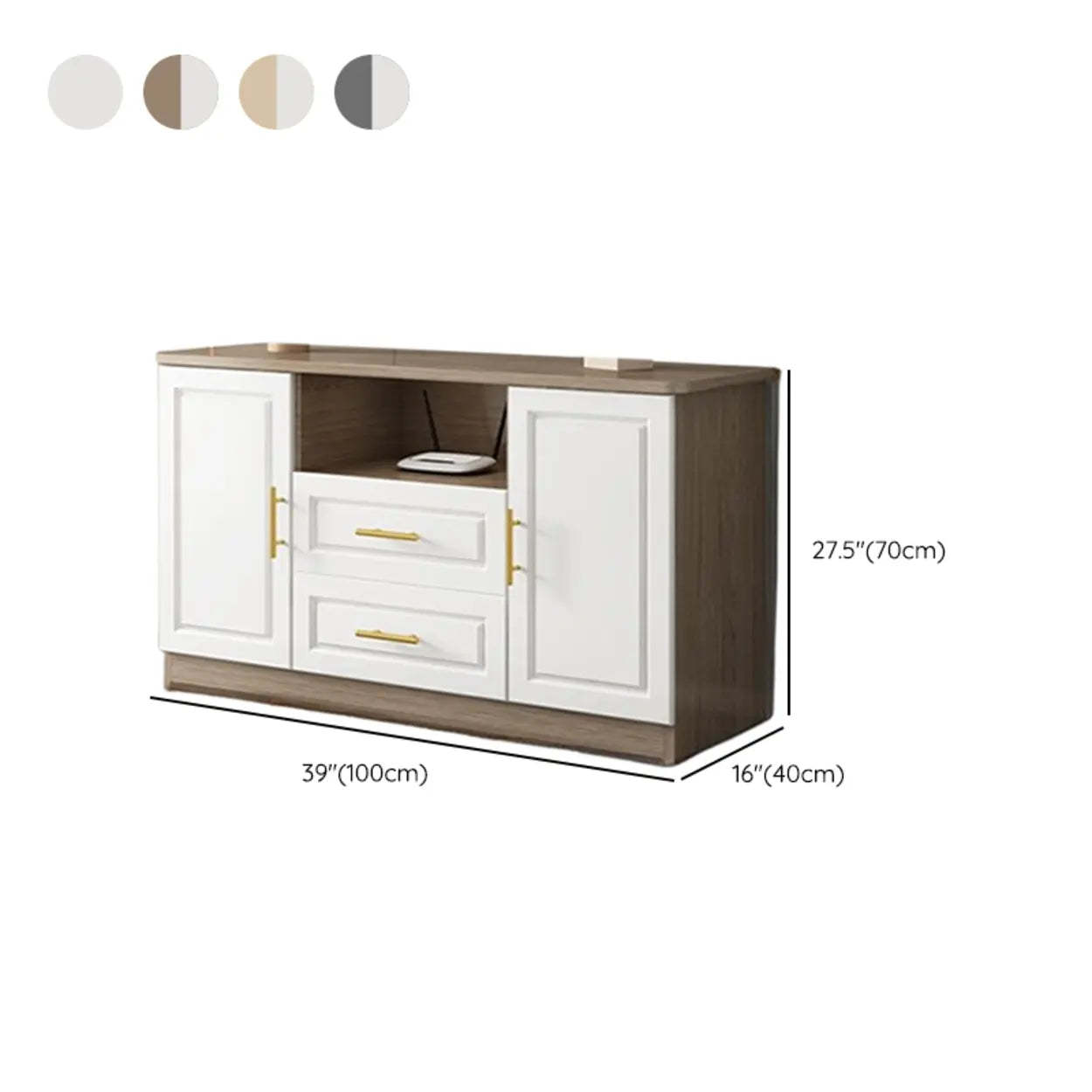 White Wood Open Cabinet Rectangle TV Stand — White/ Wood