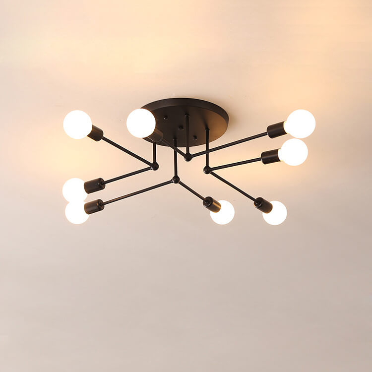 Industrial semi-flush linear black semi-flush mount light — 6-Light / 220V-240V (UK/AU)