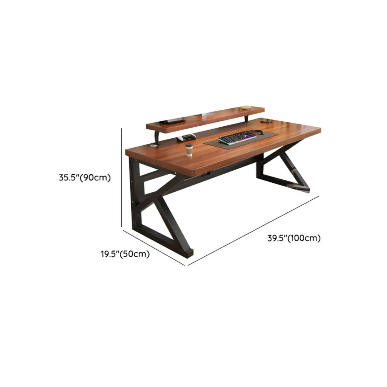 Brown Timber Computer Desk with Shelves — Table Only