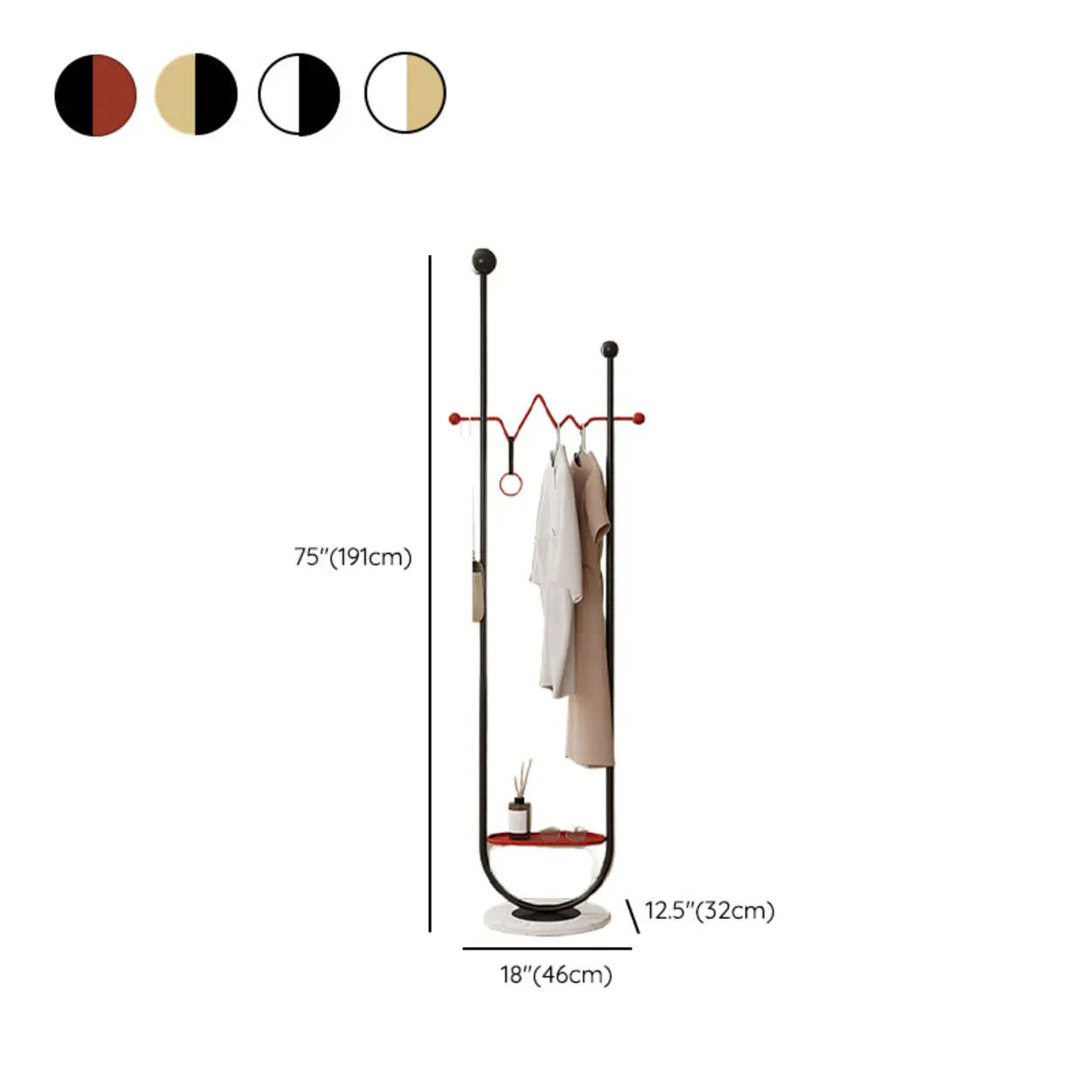 Black-Red Metal Loop Shelf Coat Stand