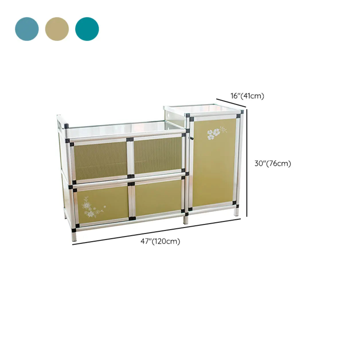 Floral Gold Metal Narrow Kitchen Sideboard