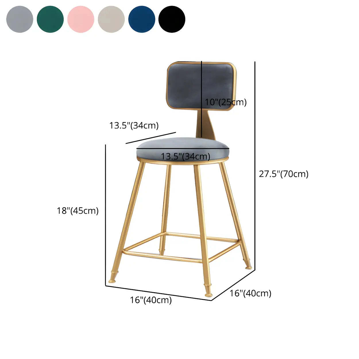 Gray Gold Iron Velvet Tall Bar Stool