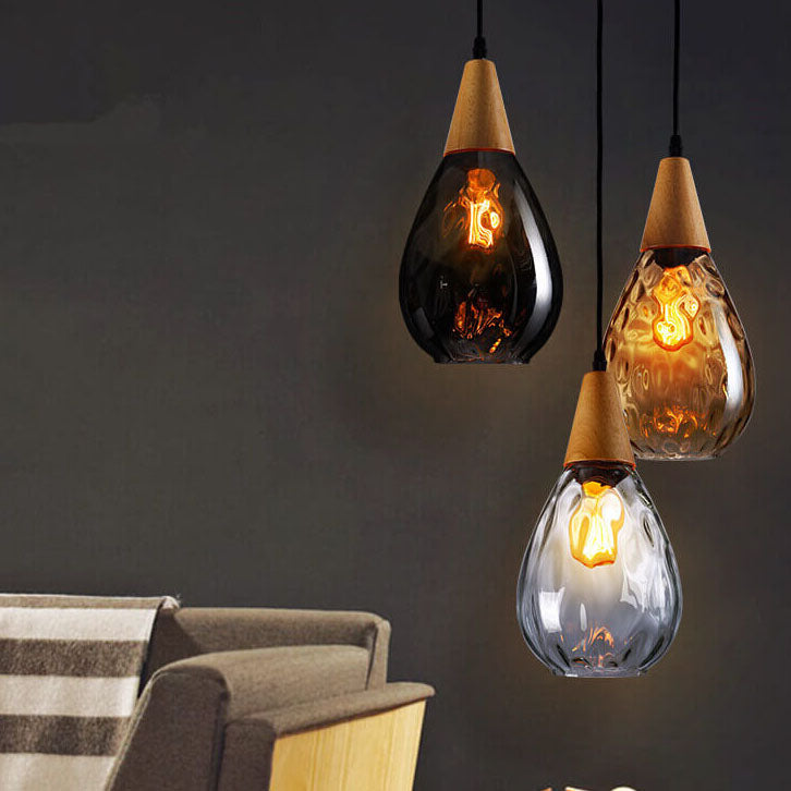 Lighom modern ripple teardrop glass pendant lighting — Small (12"H / Clear / 220V-240V (UK/AU)