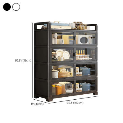 White Glass Shelf Metal Baker's Rack with Cabinets — White