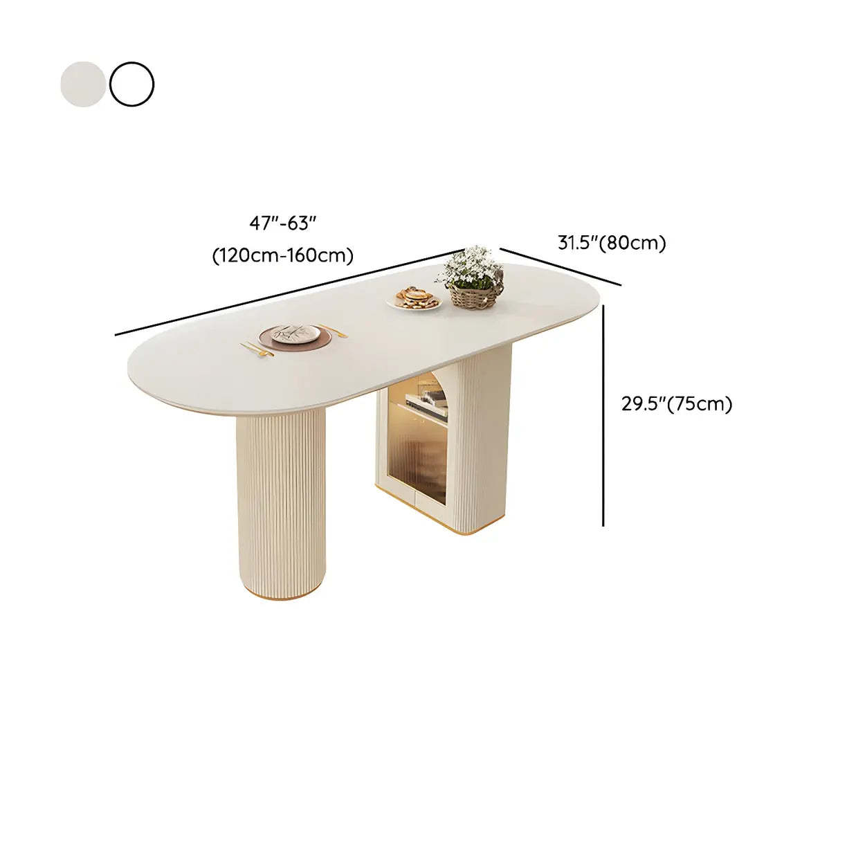Modern Elegant White Stone-Top Oval Extendable Dining Table