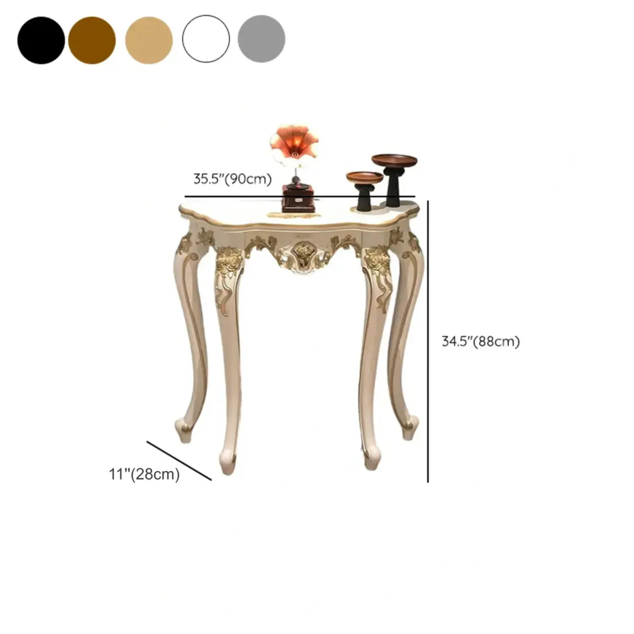 Exquisite Curved Legs Half-circle Wood White Console Table #size