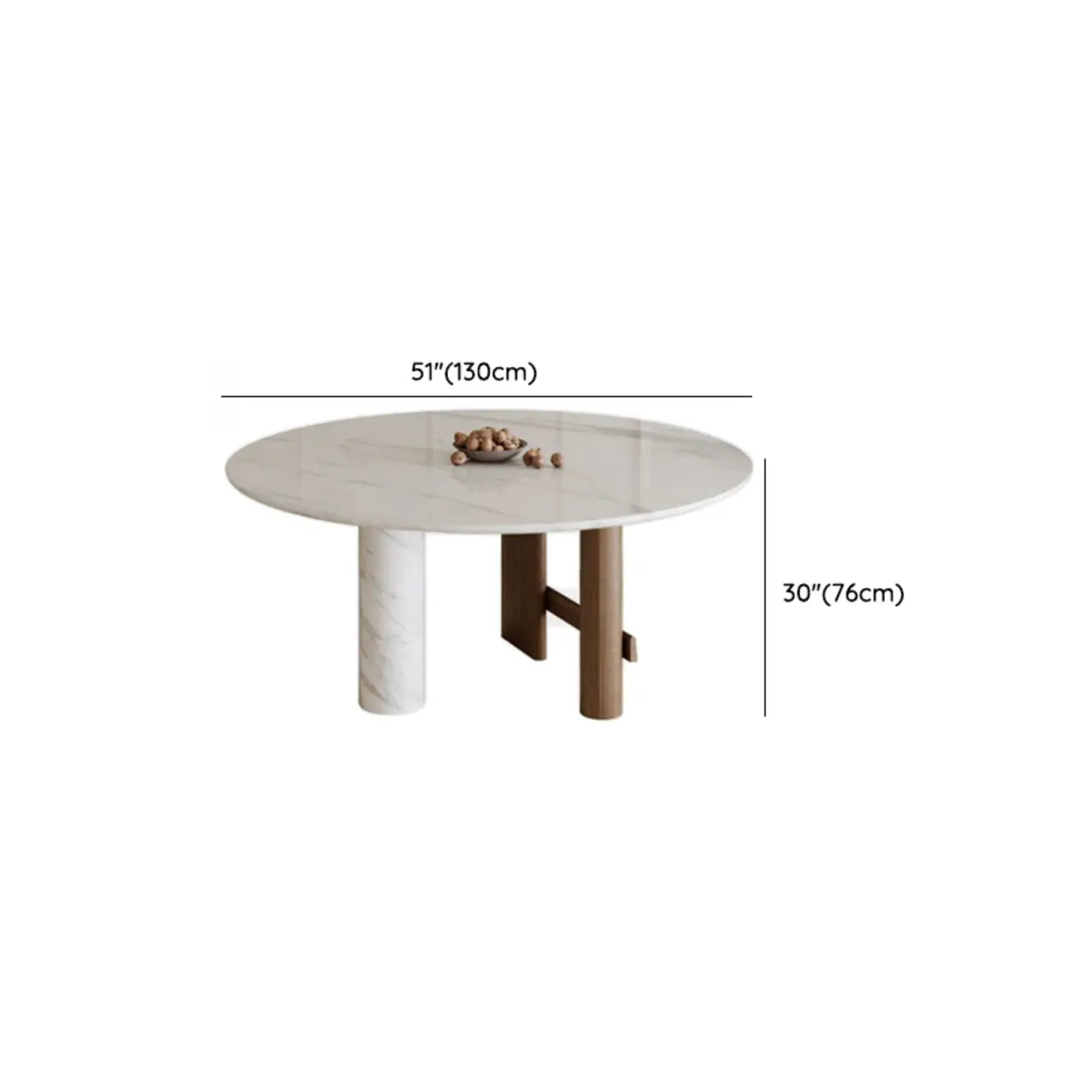 Contemporary White Stone Round Wood Leg Dining Table