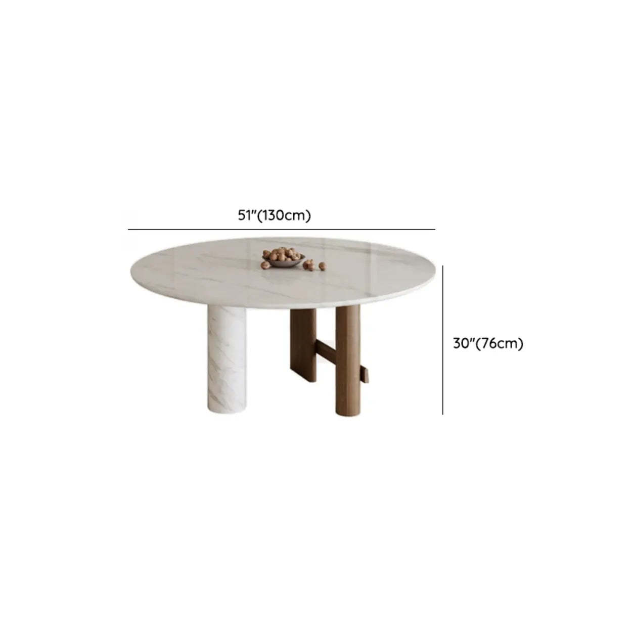 Contemporary White Stone Round Wood Leg Dining Table