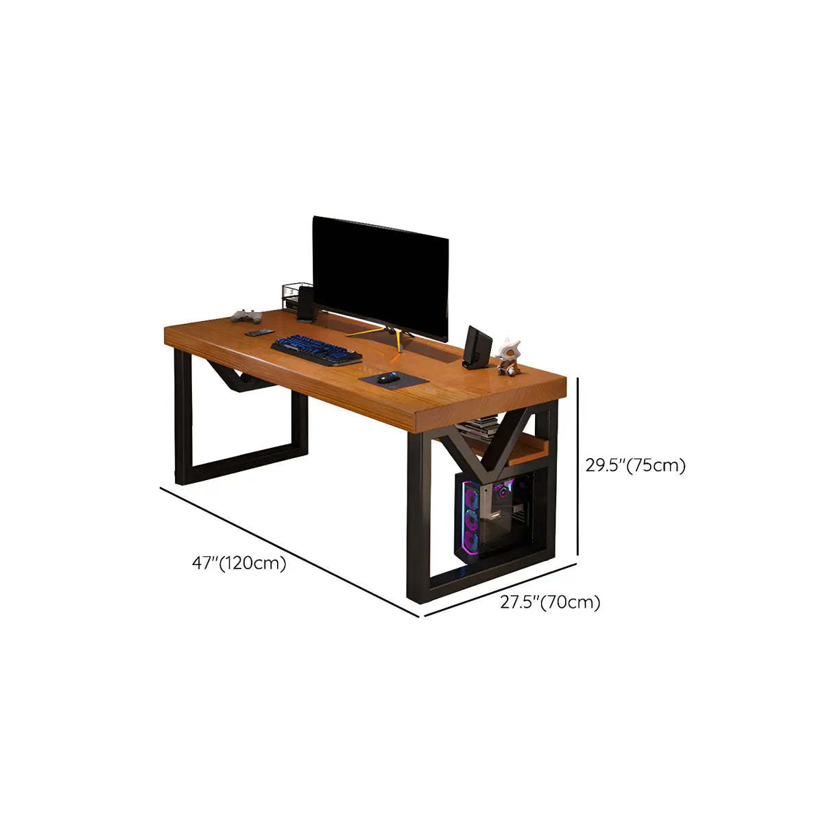 Industrial Pine Shelf Rectangle Gaming Desk — Without Chairs