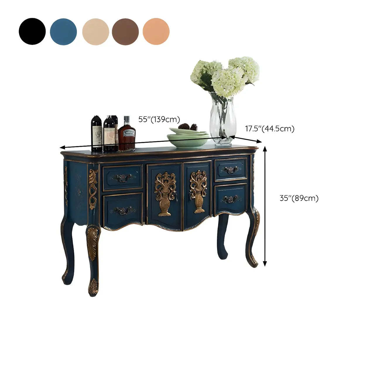 Luxury Brown Birch Cabinet-Drawer Console Table