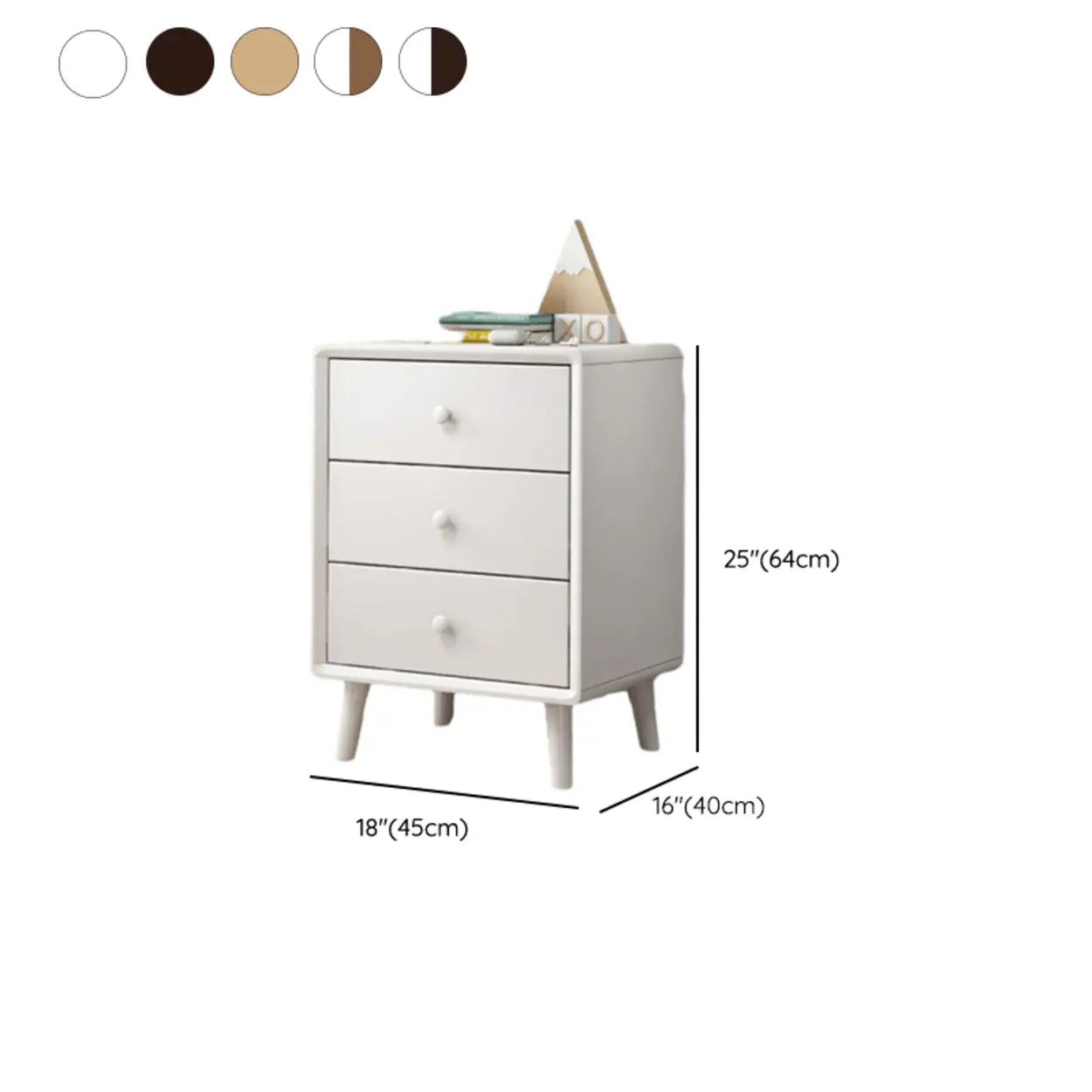 Natural 3-Drawer Square Rubberwood Nightstand