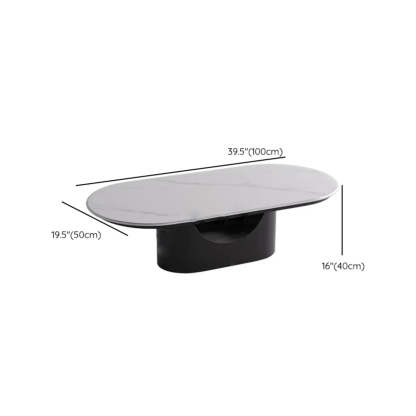 Oval White Stone Black Steel-Base Coffee Table