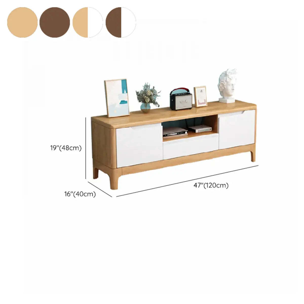 Nut-Brown Rubberwood TV Stand with Shelf Cabinet