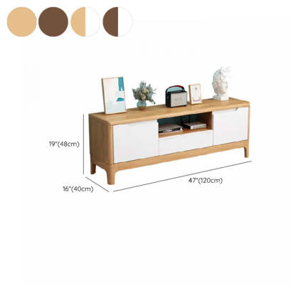 Nut-Brown Rubberwood TV Stand with Shelf Cabinet