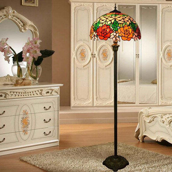 Vintage Tiffany Stained Glass Rose Floor Lamp — 220V-240V For UK/AU