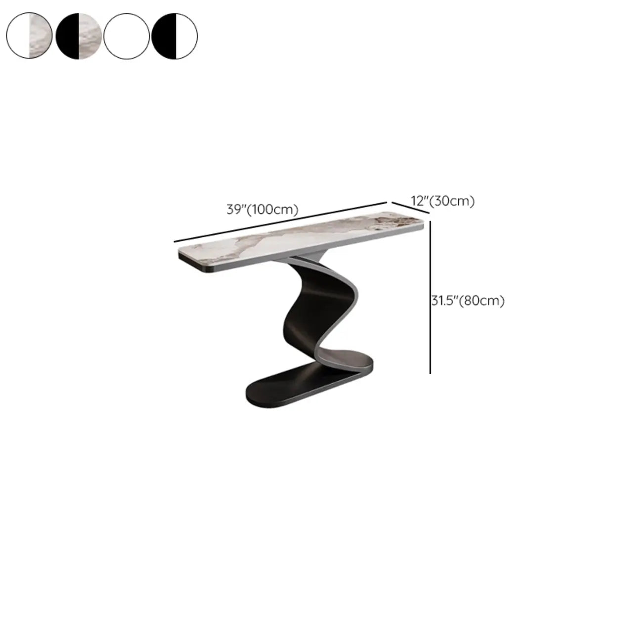 Modern Stone Top Curved-Base Console Table — White / White