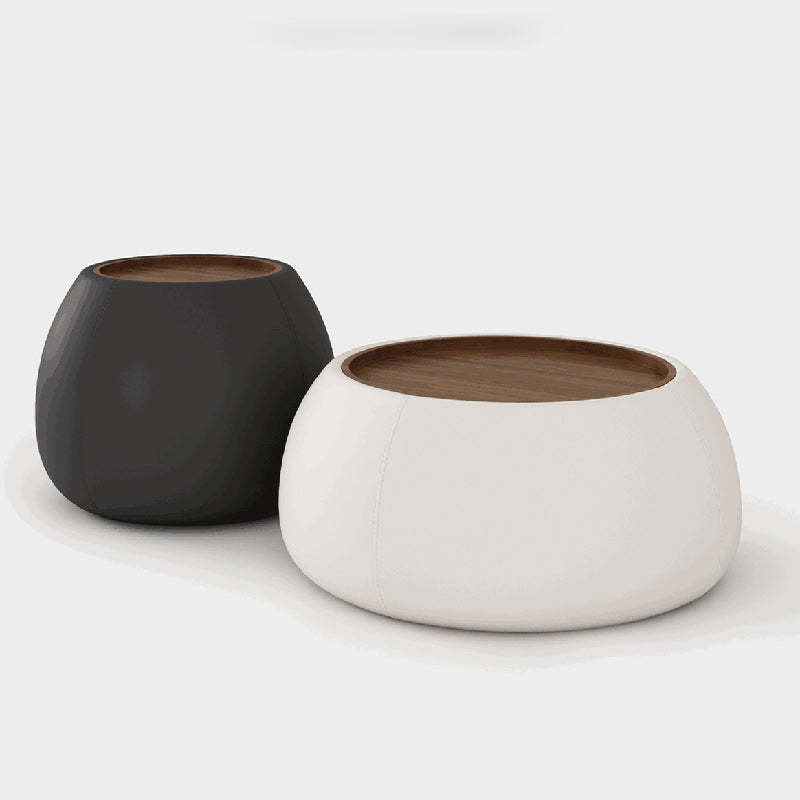 Nordic Cylinder Walnut Leather Coffee Table